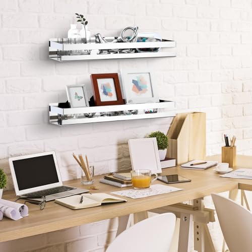 Lallisa 2 Pieces Stainless Steel Shelf Bathroom Shower Floating Shelves Wall Mounted Shower Caddy Basket Shelf Storage O