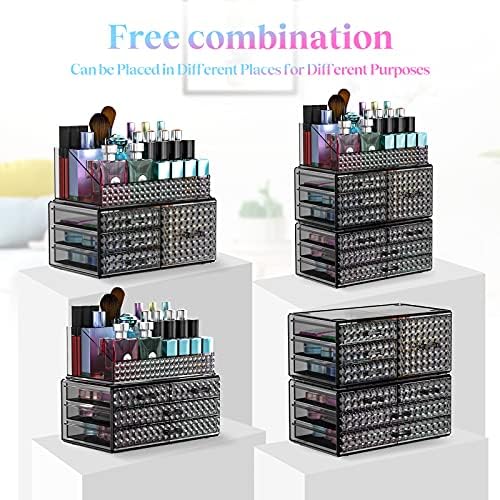 3 Pack Makeup Organizer Stackable[Upgraded], Acrylic Cosmetics Storage Cases with 8 Drawers Perfume Organizers For Brush