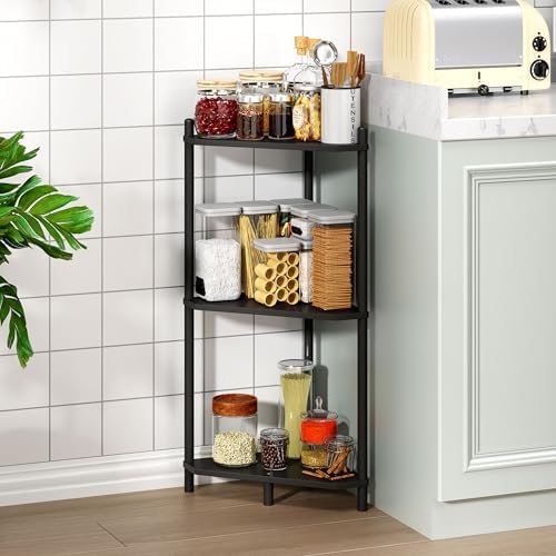 Corner Shelf Stand - 3 Tier Bamboo Small Corner Bookshelf for Office Kitchen Bedroom Plant Stand Living Room Decor Small