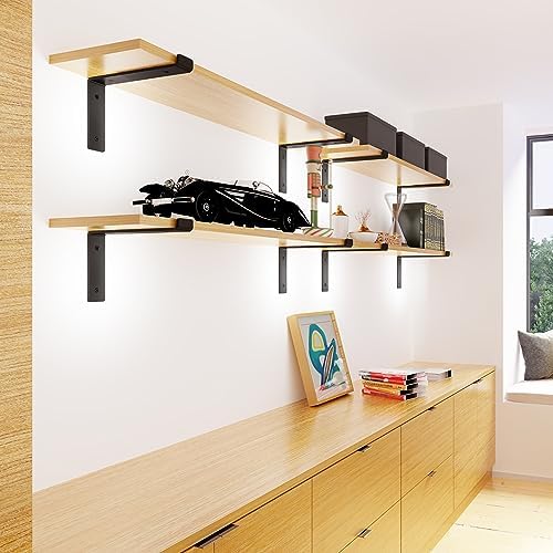 BATODA 10” Shelf Brackets with Lip (Match 9.25" Board) - 6 Pcs Z Shelf Bracket Black - Heavy Duty Hook Brackets for Shel