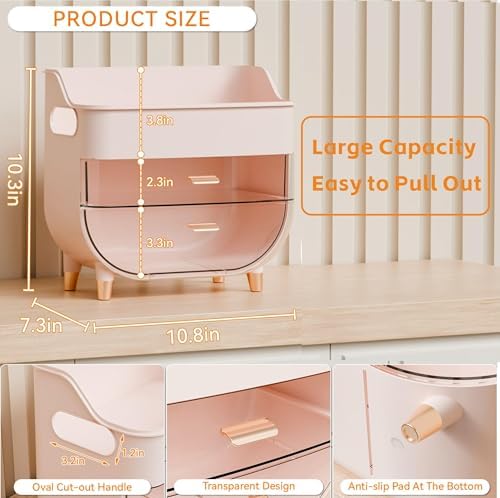 Yieach Pink Make up Organizers for Counter,Vanity and Dresser,Bathroom Makeup Organizer Countertop,Large Makeup Storage 