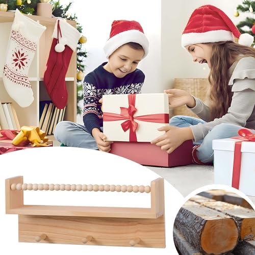 BOMID Wall Bookshelves,Set of 4 Natural Wood Floating Bookshelf,Nursery Shelves,Floating Book Shelves for Wall(Burlywood)