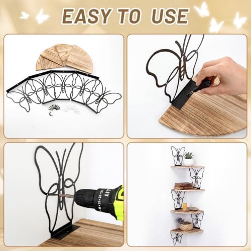 4 Tier Black Butterfly Wall Mount Corner Shelves Floating Corner