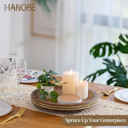 Hanobe Lazy Susan Centerpiece Tray, Round Wooden Turntable Organizer, Brown