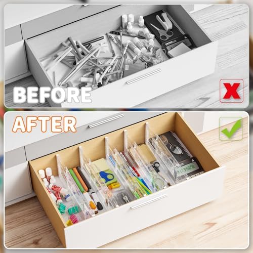 Yieach 8 Pack 6 Inch Tall Acrylic Drawer Divider for Clothes-Expandable from 12.3-18''-Adjustable Dresser Deep Drawer Di