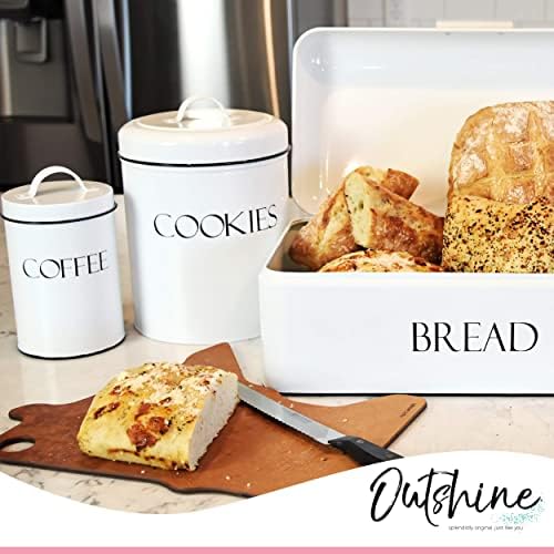 OUTSHINE White Cookie Jar with Airtight Lids | Vintage | Kitchen Counter Decorative Farmhouse Countertop Metal Treat Con