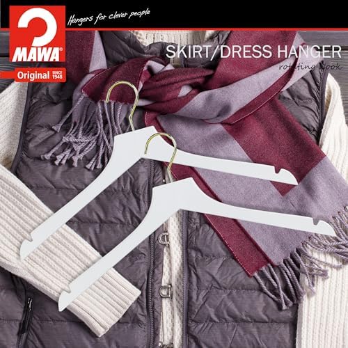 MAWA by Reston Lloyd, European Wooden Hanger, Beech Wood Straight Hanger with Shoulder Notches, Rotating Gold Hook, Whit