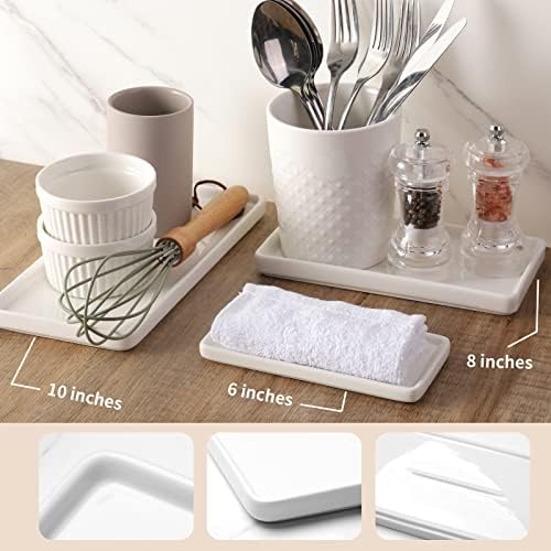Gurygo 6" Small Ceramic Bathroom Tray for Kitchen Counter - Rectangle Ceramic Sink Tray for Bathroom Counter - Porcelain