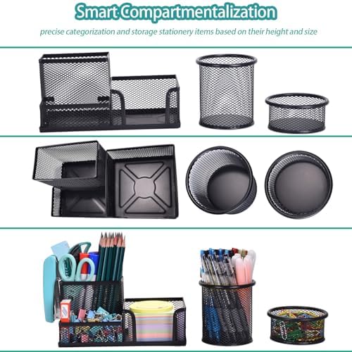 Freewindo Mesh Desk Organizer, Set of 3 Pen Holder Office Desk Accessories with Pencil Holder Sticky Note Holder, Pencil Cup and Paperclips Cup