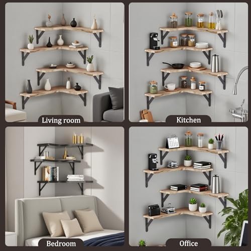 5 Pack Floating Shelves, Rustic Wood, Light Brown