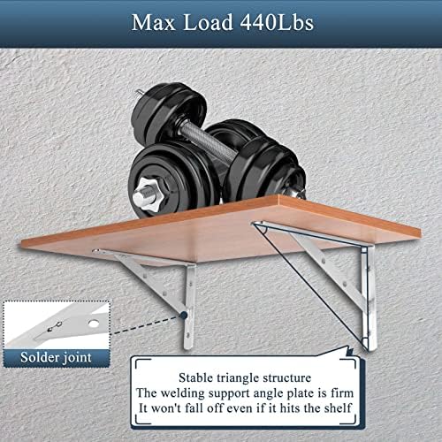 Solid Shelf Brackets 8 Inch, L Brackets Heavy Duty, Stainless Steel Angle Bracket, Max Load 440lbs, Pack of 2 (Silver)