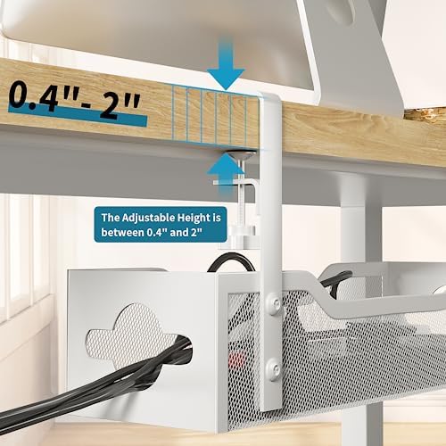 Under Desk Cable Management Tray No Drill, 13.38'' Metal Tray with Clamp for Wire Management, Litwaro Cord Organizer Hom