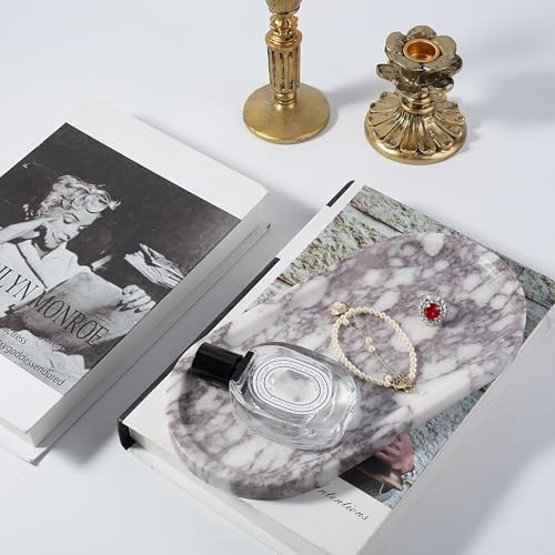 Koville Real Luxurious Natural Marble Vanity Tray, 10"x5" Calacatta Viola Marble Catchall Tray for Bathroom, Stone Perfu