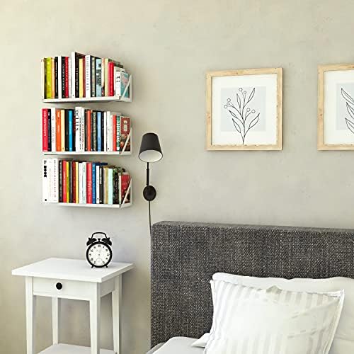 Wallniture Minori Washed White Floating Shelves for Wall Storage, Bathroom Shelves Over The Toilet Storage, Wood Wall Shelf Set of 3 with White Brackets