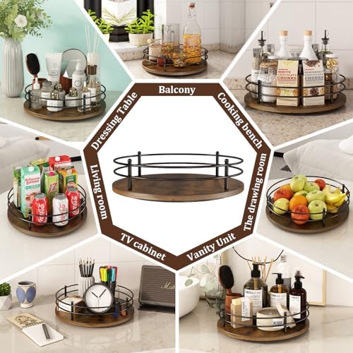 12" Lazy Susan Turntable Organizer,Round Wooden Lazy Susan Organization and Rotating Spice Rack for Dining Table,Pantry,