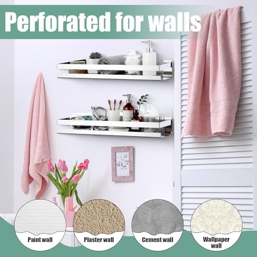 Lallisa 2 Pieces Stainless Steel Shelf Bathroom Shower Floating Shelves Wall Mounted Shower Caddy Basket Shelf Storage O