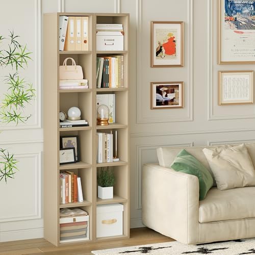 6-Tier Tall Narrow Bookshelf,Slim Bookcase with Open Cubes