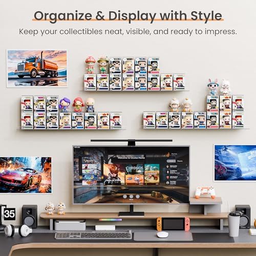 upsimples 18 Pack Acrylic Shelves for Wall Storage, 15" x 4“ Floating Bookshelves for Kids, Display Shelf Organizer for 