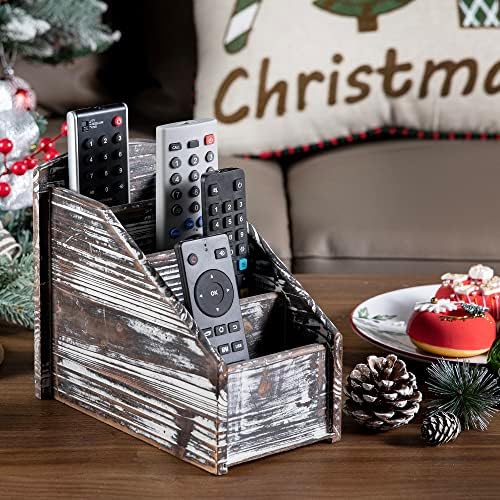 MyGift Torched Wood Remote Control Holder, 4-Compartment Tabletop Caddy