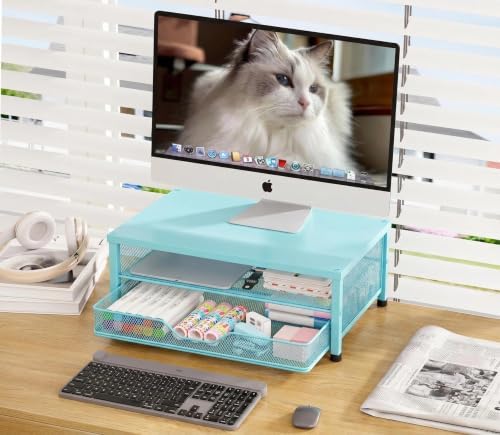 OPNICE Computer Monitor Stand Riser, Desk Organizer with Drawer, Printer & Laptop Stand, Office Desk Accessories & Works