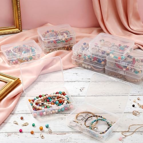 SATINIOR 300 Packs Clear Small Plastic Containers 4.45 X 3.3 X 1.18 Inches Transparent Storage Box with Hinged Lid in Bu