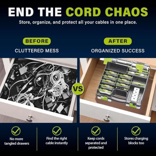 Ontel Cord Daddy Pro, Cord Organizer Case for Cables and Chargers, Tech & Electronics Organizer | Holds Cords, Cables, C