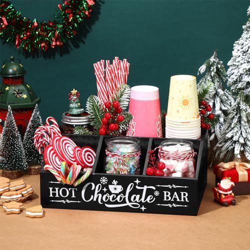 Barydat Hot Cocoa Bar Wood Organizer 4 Compartment Coffee Station,Black