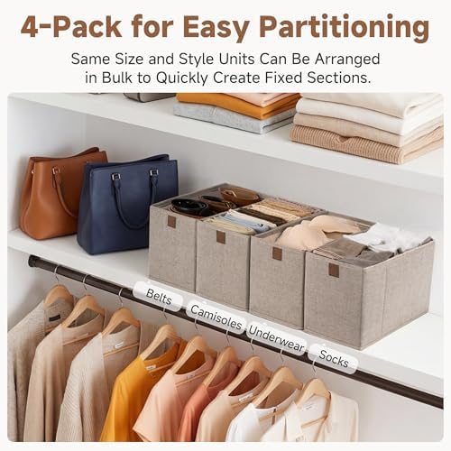 StorageWorks Narrow Storage Bins for Closet Shelves, Brown&Beige, 4-Pack