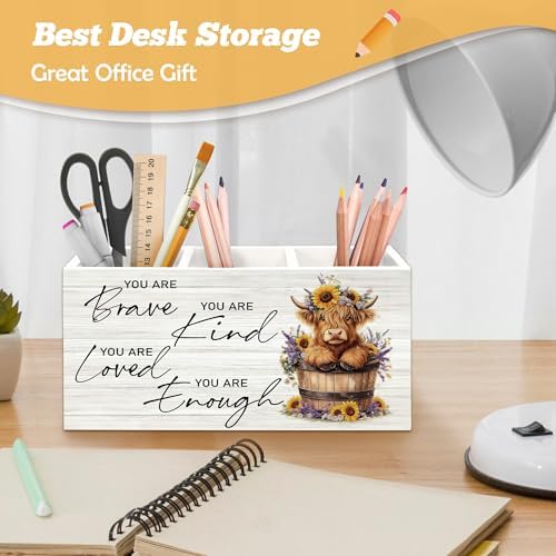 Inspirational Highland Cow Pen Holder Organizer for Desk Accessories