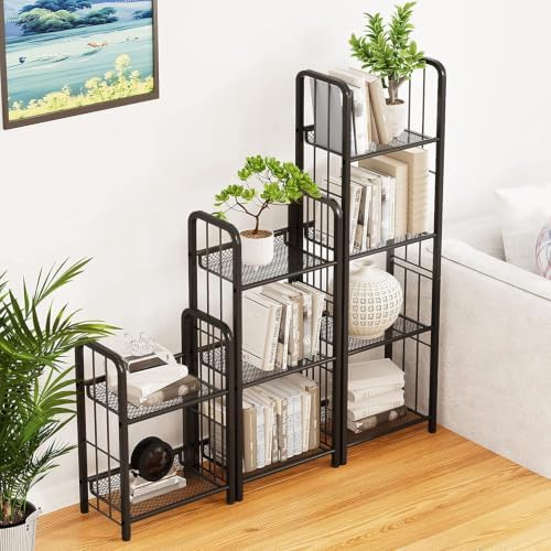 Bookshelf Storage Shelf Bookcase Freestanding Storage Stand for Living Room, Bedroom, Kitchen, Rust Resistance, Easy Ass