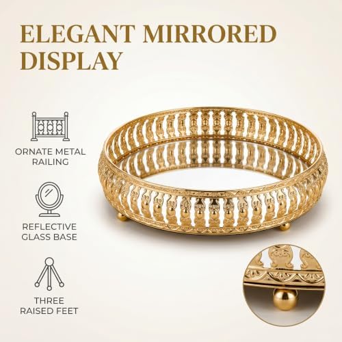 YUEHUA 10.4" Gold Mirror Vanity Tray for Dresser, Jewelry & Makeup