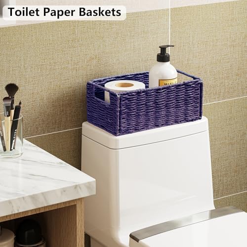 Vagusicc Wicker Storage Basket, Set of 2 Hand-Woven Paper Rope Wicker Basket, Small Storage Baskets for Organizing Toile