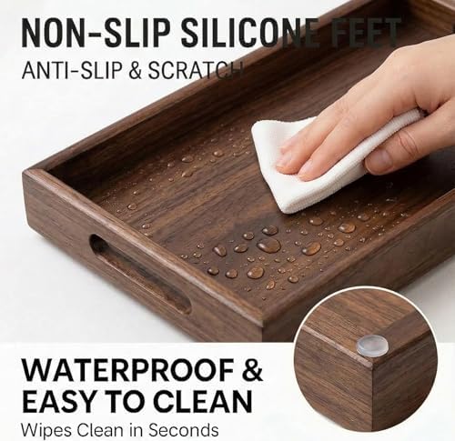 Perfume Plate Tray with Handle - Natural Bamboo Wood Display Tray for Dresser, Coffee Table, or Bathroom, 11.4x7.9 Inche