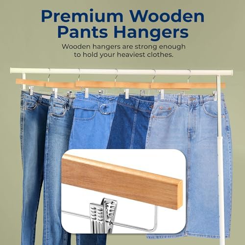 SereneLife Skirt and Pant Hanger, Premium Wooden, Natural, 20 Pack