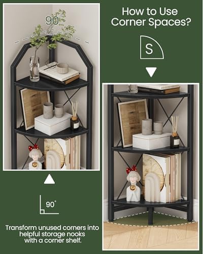 CHOEZON 3-Tier Corner Shelf, Industrial Corner Bookshelf, 35.4" Storage Stand, Plant Stand Display Shelf, Bookcase for B