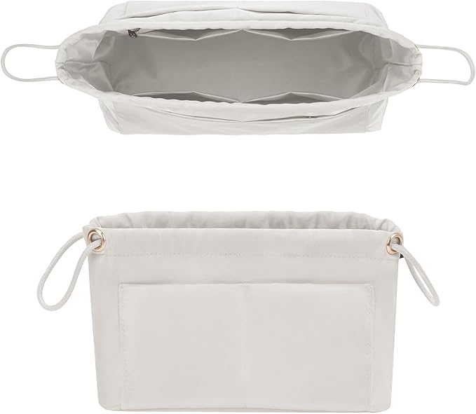 GIVLEFLY Purse Organizer Insert for Tote Bag, Satin Fabric Handbag Organizer with Multiple Pockets, Drawstring Bag Organizer Insert, Lightweight Bag Insert