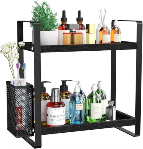 LEMIKKLE Bathroom Organizer Countertop, Counter Organizer for Bathroom Decor, Wooden Sink Shelf for Vanity Storage, Make