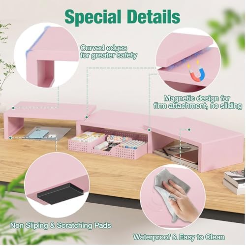 OPNICE Dual Computer Monitor Stand Riser, Desk Organizer with Drawer, Office Desk Accessories & Workspace Organizers for