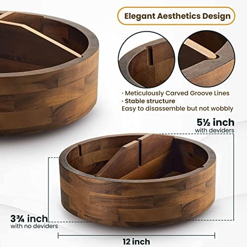 TIDITA 12" Wooden Lazy Susan Organizer with 4 Dividers, High Rim, Rotate