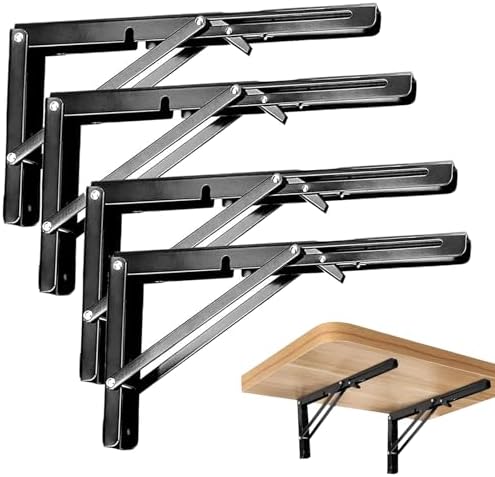 ZOENHOU 4PCS 14 Inch Folding Shelf Brackets, Max Load 440Lb Heavy Duty Metal Collapsible Shelf Locking Brackets, Wall Mo