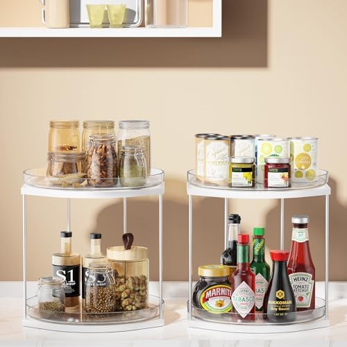 2 Pack 2 Tier Lazy Susan Turntable Organizer – 9.05” Rotating Spice Rack Organizer for Cabinet, Pantry, Tabletop & Count
