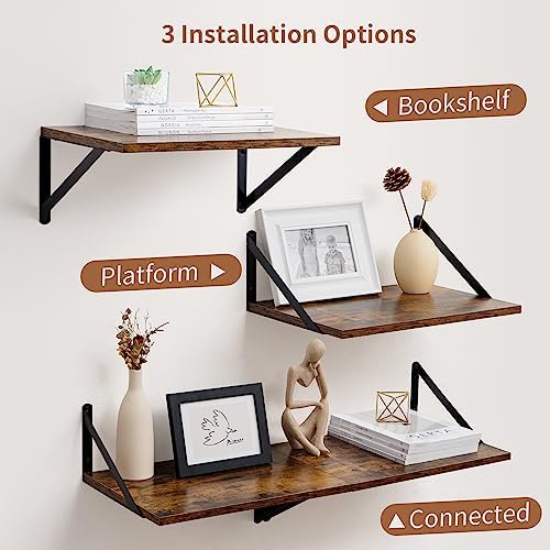 Axeman Deep Floating Shelves for Wall, 16W x 12D Rustic Wood Wall Shelves Set of 2, 12 Inch Deep Large Floating Shelves 