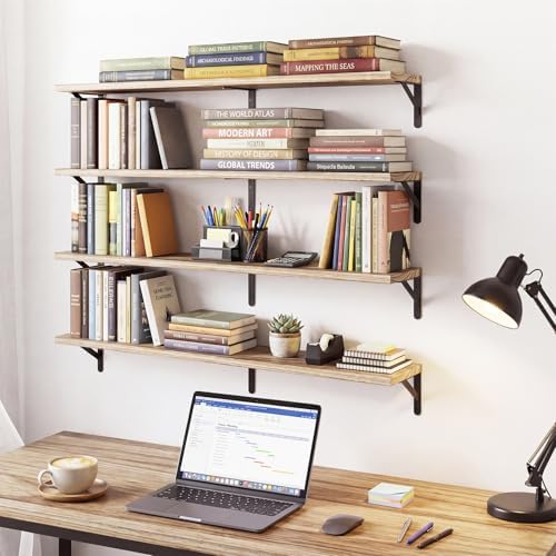 YGEOMER 35.4 in Floating Shelves for Wall, Light Carbonized Brown Set of 4