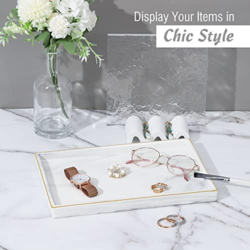 Shinowa Ceramic Vanity Tray, Bathroom Counter Tray Marble Finish