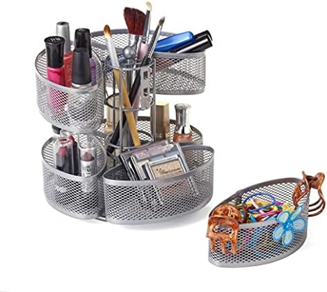Nifty Organizing Carousel – Silver Finish, Spins 360-Degrees, Cosmetic Bathroom or Bedroom Vanity Storage, Beauty Suppli