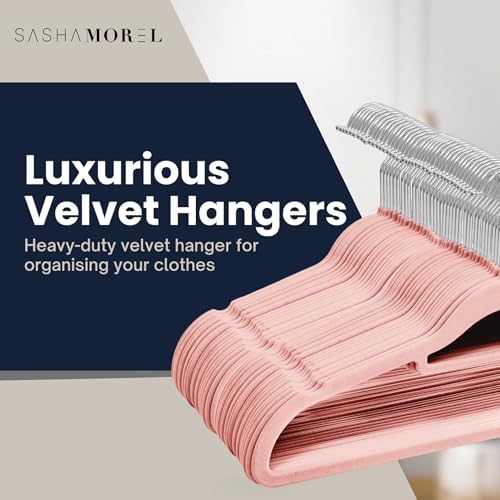 50 Pack Velvet Hangers | Non Slip Velvet Hangers for Clothes with Tie Organisers | Space Saving Hangers and 360° Swivel Hooks Wardrobe Storage Organiser