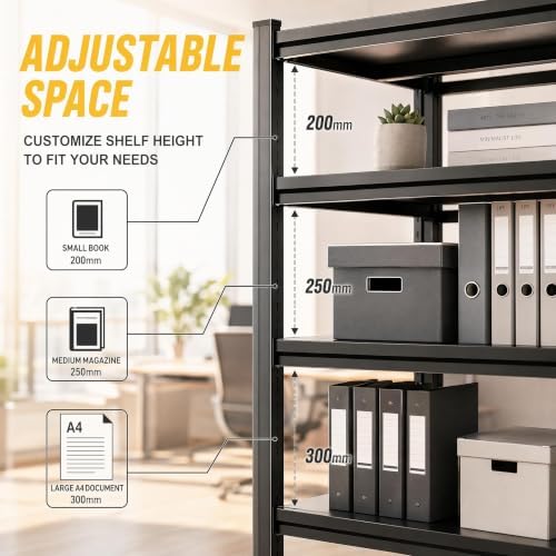Bolt-Free Metal Bookshelf, Adjustable Tall Bookcase Freestanding Book Shelf, Heavy Duty Deep Book Shelf, Large Office Bo