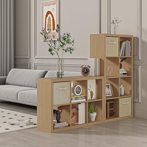 furtble Bookshelf with Storage Bin, 6-Cube Storage Organizer, Modern Wood Open Bookcase, Multifunctional Display Shelf f