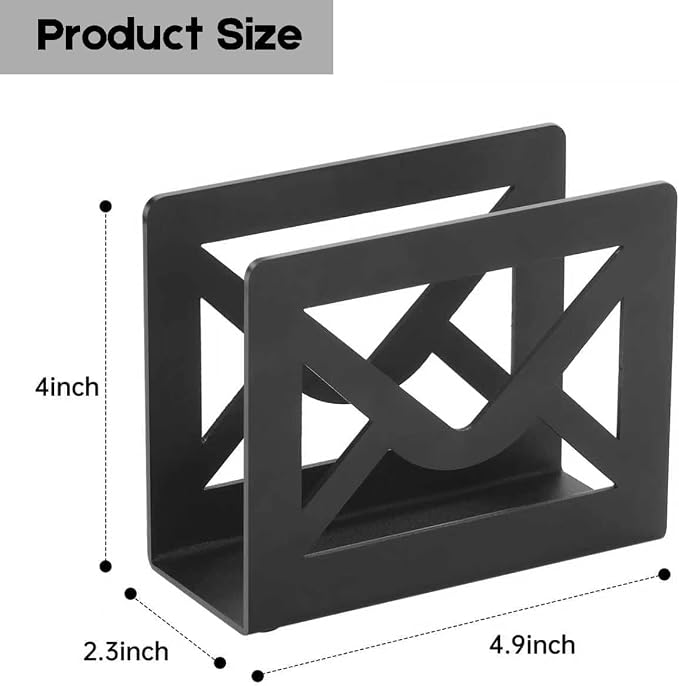 Desktop Metal Mail Holder,Letter Organizer for Desk(Black) | Modern,Cutout Envelope Design,Envelope and Document Storage Rack for Home and Office