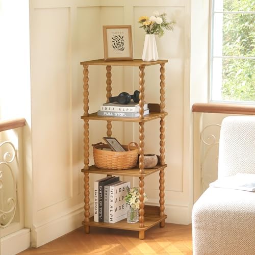 Fultyle Bookshelf, 4-Tier Bookcase with Open Shelves, Vintage Book Shelf for Small Spaces, Bedroom, Living Room and Offi